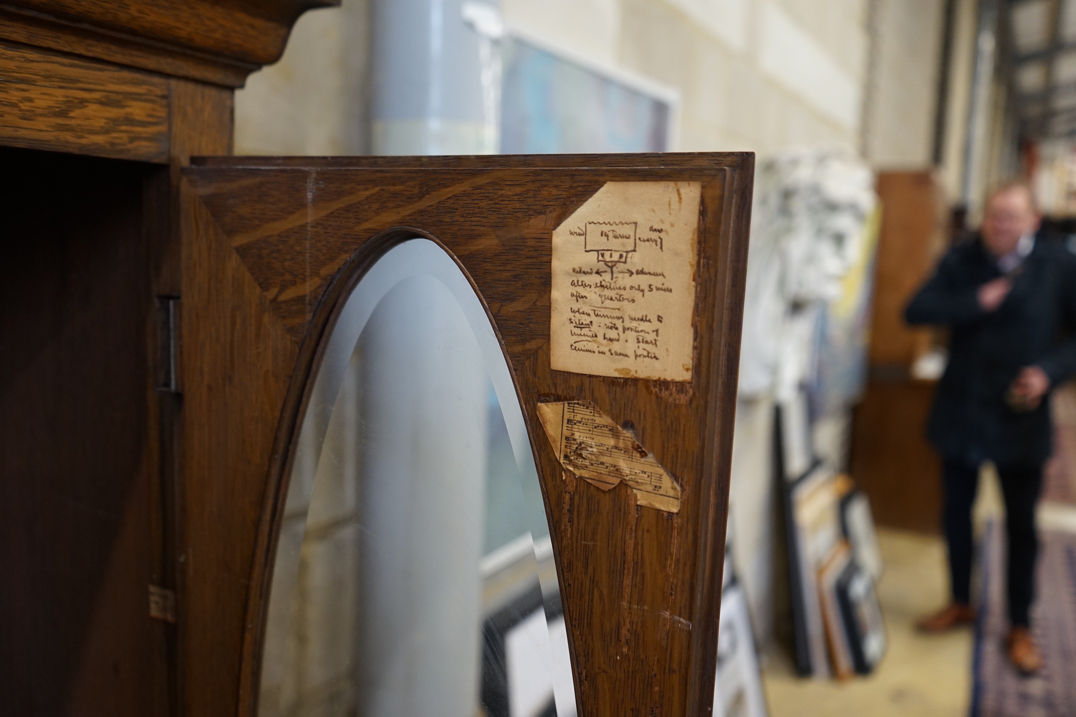 An early 20th century oak Westminster chiming 8 day longcase clock, height 236cm